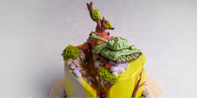 Торт Пейзаж с танком 